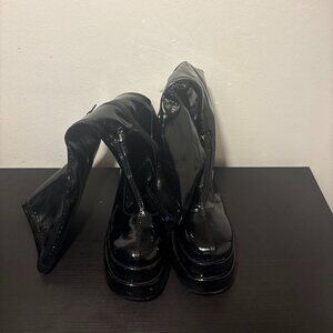 Black Patent High Boots Size 7.5 | Chunky Platform Spring Boots